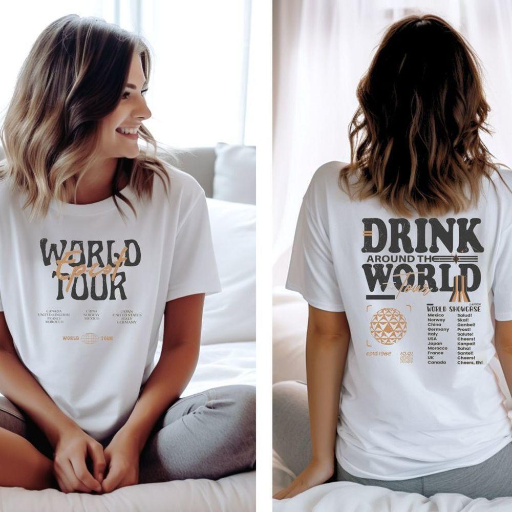 Epcot Drink Around The World Disney Group Travel 2 Sided T-Shirt